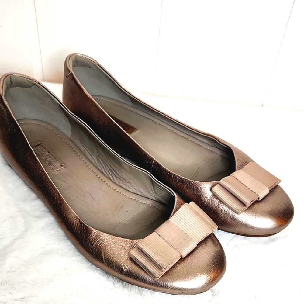Ecco Bronze Flats with Bow Accent